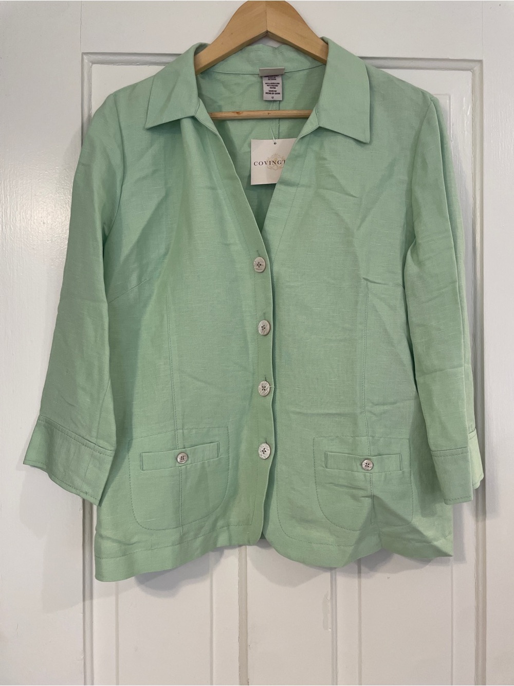 NWT Covington Mint Green Linen Blend Jacket Shirt Shacket 3/4 Sleeve Size 12